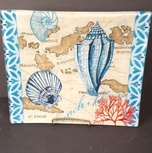 Certified International Coastal Glass Art with Blue and Red Accents
